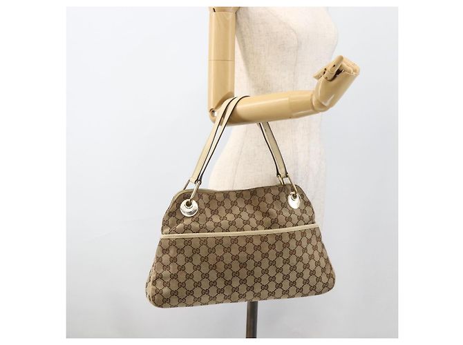 Borsa a mano in tela GG Gucci Beige Oro 121023 Auth 174123 - vista 21