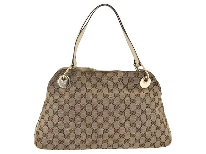 Borsa a mano in tela GG Gucci Beige Oro 121023 Auth 174123 - vista 3