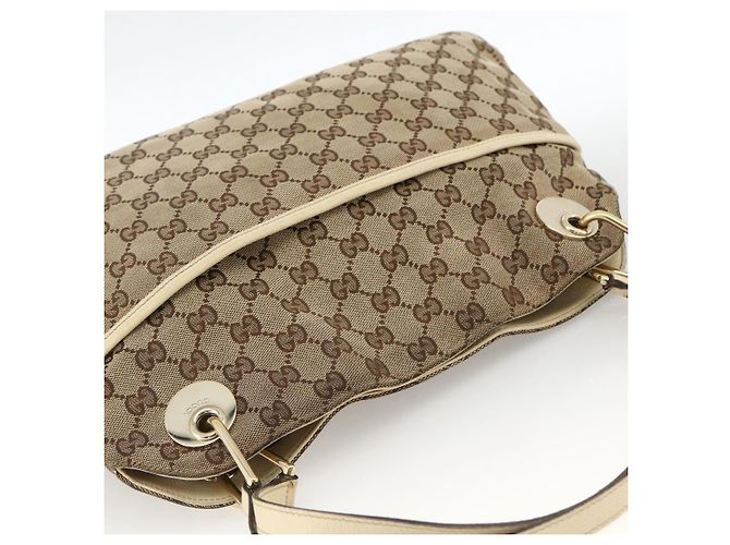 Borsa a mano in tela GG Gucci Beige Oro 121023 Auth 174123 - vista 6