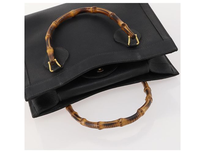 Borsa a mano in pelle Gucci Bamboo nera e oro 002 123 0260 Auth 172866 Nero D'oro - vista 8