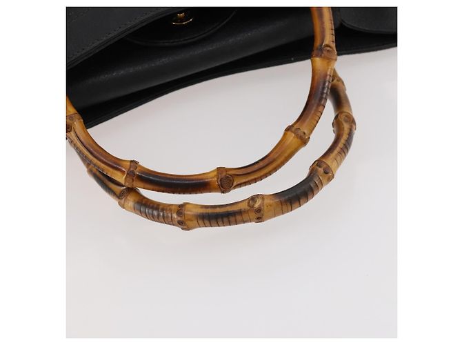 Borsa a mano in pelle Gucci Bamboo nera e oro 002 123 0260 Auth 172866 Nero D'oro - vista 9