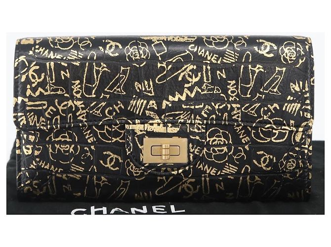 CHANEL 2.55 Cartera Larga Croco Grabada Negra Dorada CC Auth 172450SAV Negro Dorado - vista 12