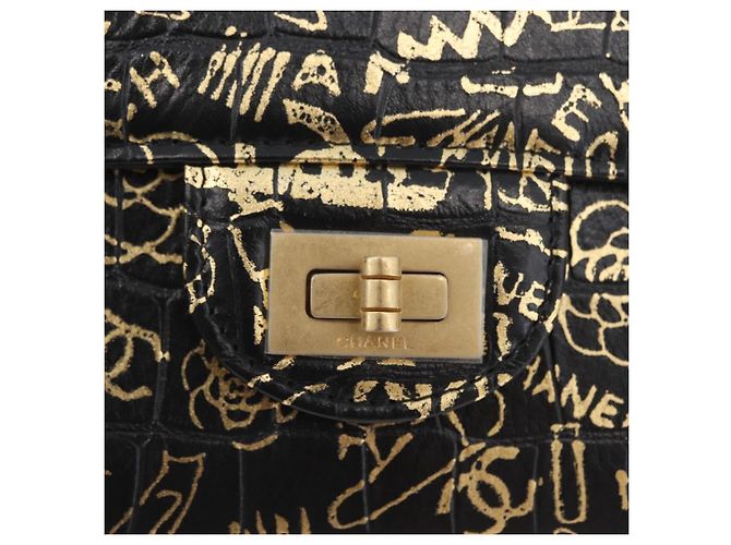CHANEL 2.55 Cartera Larga Croco Grabada Negra Dorada CC Auth 172450SAV Negro Dorado - vista 18
