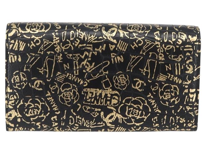 CHANEL 2.55 Cartera Larga Croco Grabada Negra Dorada CC Auth 172450SAV Negro Dorado - vista 2