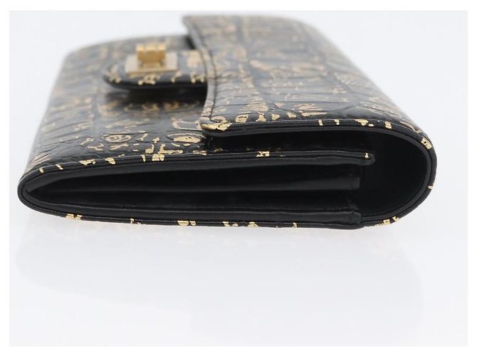 CHANEL 2.55 Cartera Larga Croco Grabada Negra Dorada CC Auth 172450SAV Negro Dorado - vista 3