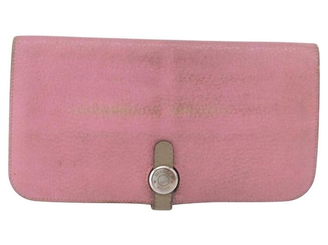 Hermès Portafoglio HERMES in pelle 2 pezzi Rosso Rosa Auth bs33530 - vue 2