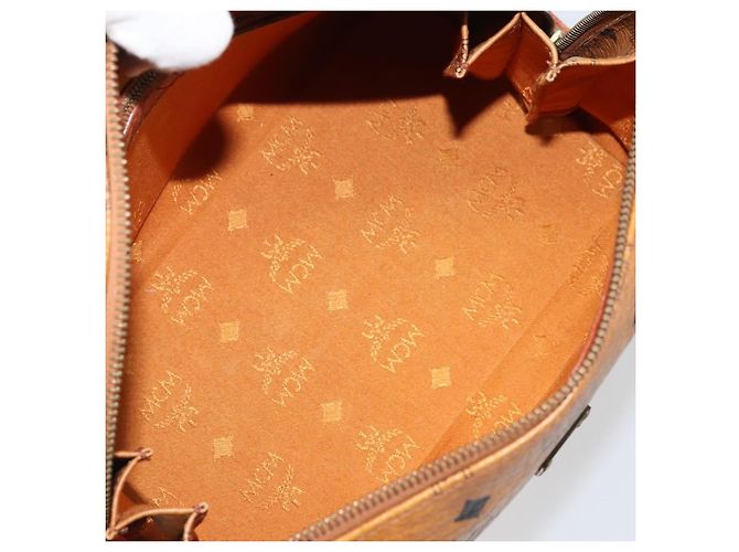 Borsa Boston Vicetos Logogram MCM in pelle PVC marrone e oro Auth BA11007 D'oro - vista 17