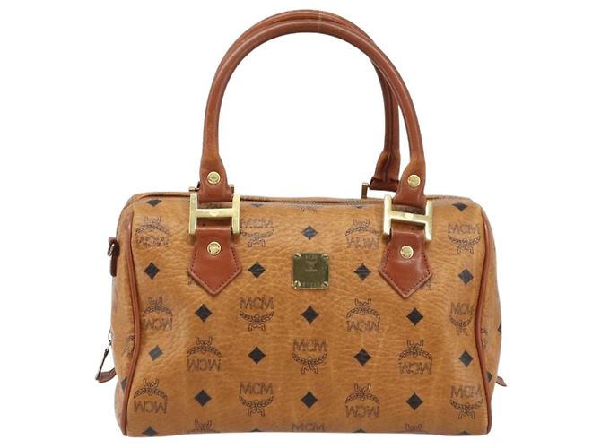 Borsa Boston Vicetos Logogram MCM in pelle PVC marrone e oro Auth BA11007 D'oro - vista 2