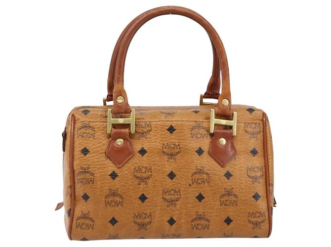 Borsa Boston Vicetos Logogram MCM in pelle PVC marrone e oro Auth BA11007 D'oro - vista 3