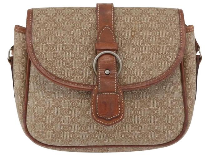 Céline Bolso de Hombro de Lona Macadam CELINE PVC Beige Oro Auth LNZ981 Dorado - vista 13