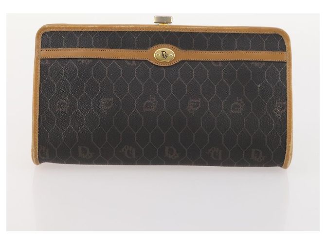Borsa a mano in tela a nido d'ape PVC 2 pezzi Christian Dior Nera Auth ti3763 Nero - vista 10