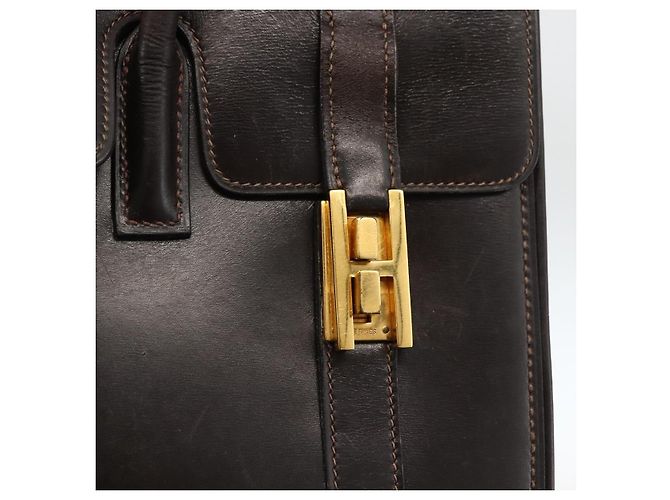 Hermès HERMES Borsa a Mano Drag 30 in Pelle di Vitello Marrone Scuro Oro CC Auth fm5258A D'oro - vista 14