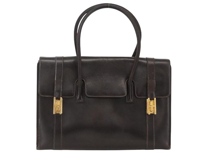 Hermès HERMES Borsa a Mano Drag 30 in Pelle di Vitello Marrone Scuro Oro CC Auth fm5258A D'oro - vista 2