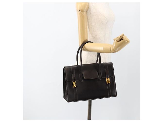 Hermès HERMES Borsa a Mano Drag 30 in Pelle di Vitello Marrone Scuro Oro CC Auth fm5258A D'oro - vista 23