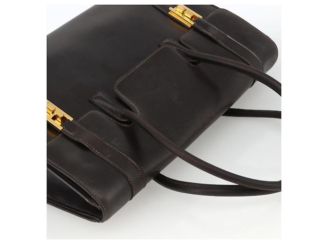 Hermès HERMES Borsa a Mano Drag 30 in Pelle di Vitello Marrone Scuro Oro CC Auth fm5258A D'oro - vista 6