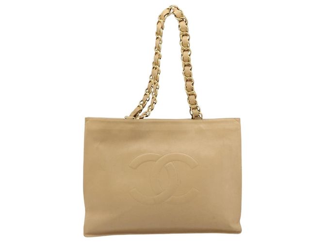 CHANEL Borsa Tote in Pelle Beige Oro CC Auth bs32770 D'oro - vista 13