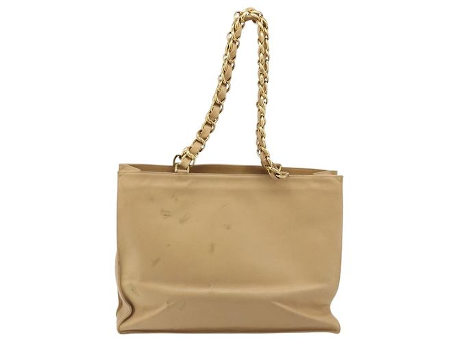 CHANEL Borsa Tote in Pelle Beige Oro CC Auth bs32770 D'oro - vista 2