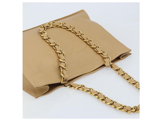 CHANEL Borsa Tote in Pelle Beige Oro CC Auth bs32770 D'oro - vista 6