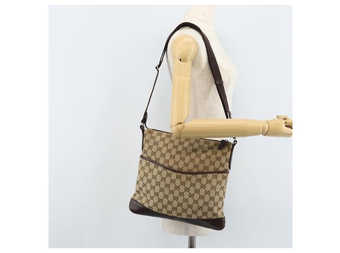Borsa a Spalla GG Canvas Gucci Beige Argento 145857 Auth ka2886 - vista 23