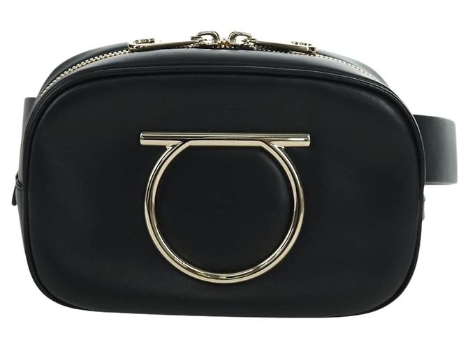 Borsa a vita Gancini in pelle nera e oro Auth ARZ136V di Salvatore Ferragamo - vista 13
