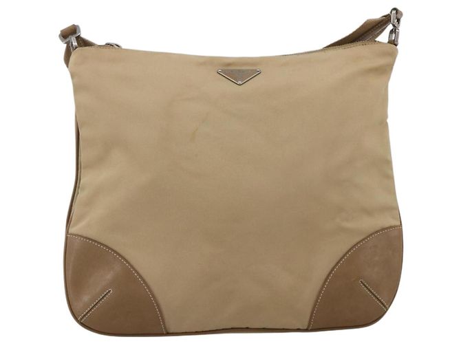 PRADA Schultertasche Nylon Beige Silber Authentisch hk3534 - Ansicht 13