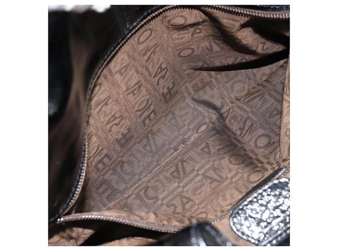 Borsa a mano Gancini in pelle nera e argento di Salvatore Ferragamo Auth BA10955 Nero - vista 11