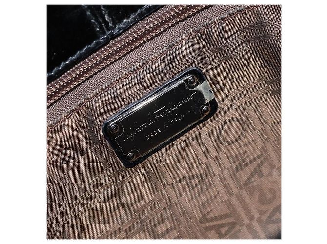 Borsa a mano Gancini in pelle nera e argento di Salvatore Ferragamo Auth BA10955 Nero - vista 17