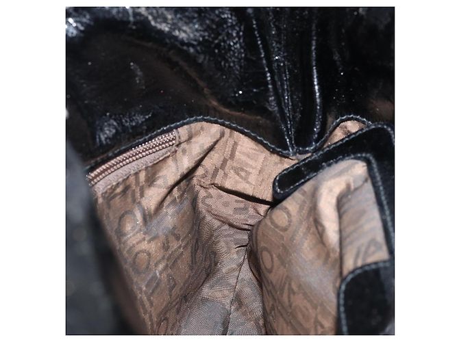 Borsa a mano Gancini in pelle nera e argento di Salvatore Ferragamo Auth BA10955 Nero - vista 18