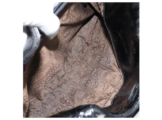 Borsa a mano Gancini in pelle nera e argento di Salvatore Ferragamo Auth BA10955 Nero - vista 22