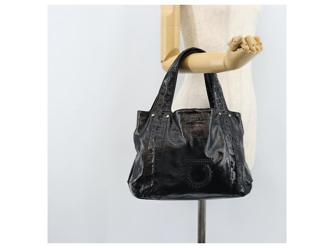 Borsa a mano Gancini in pelle nera e argento di Salvatore Ferragamo Auth BA10955 Nero - vista 23