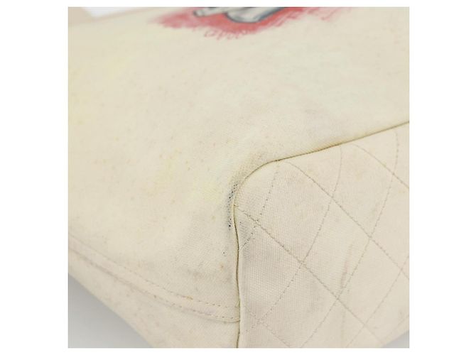 CHANEL Tote Tasche Canvas Leder Weiß Silber CC Auth bs33806 - Ansicht 14