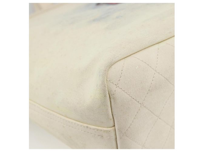 CHANEL Tote Tasche Canvas Leder Weiß Silber CC Auth bs33806 - Ansicht 16
