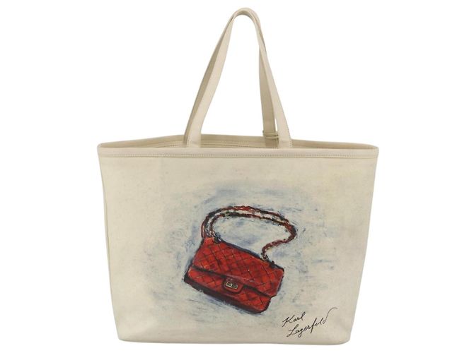 CHANEL Tote Tasche Canvas Leder Weiß Silber CC Auth bs33806 - Ansicht 2