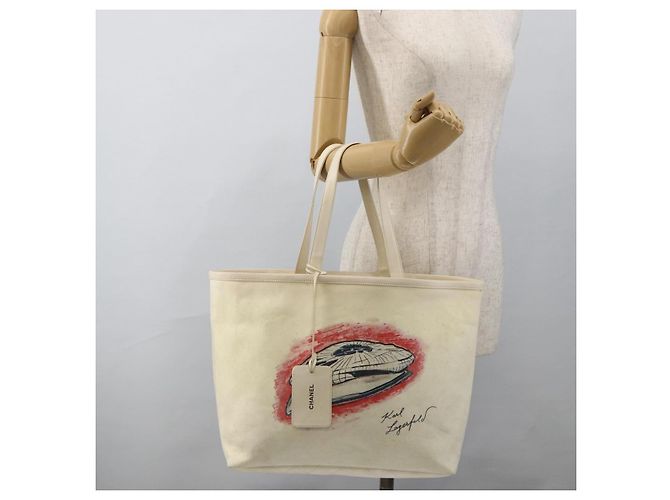 CHANEL Tote Tasche Canvas Leder Weiß Silber CC Auth bs33806 - Ansicht 22