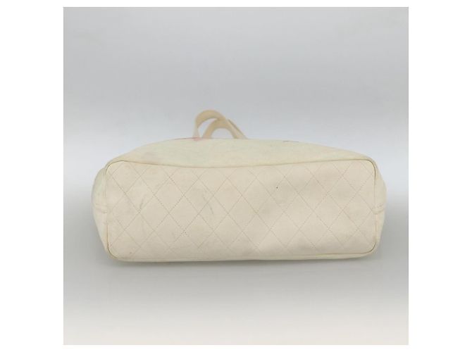 CHANEL Tote Tasche Canvas Leder Weiß Silber CC Auth bs33806 - Ansicht 5