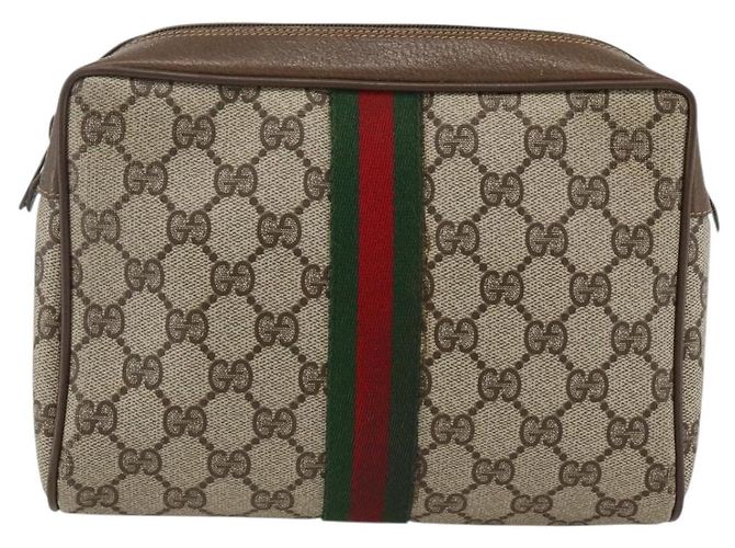 GUCCI GG Supreme Web Sherry Line Clutch Bag PVC Beige 89 01 012 Auth BA11226 - vista 2