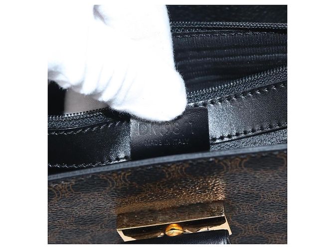 Céline Bolsa de mão em lona Macadam Circle CELINE em couro PVC preto e dourado Auth 172374 - vista 12
