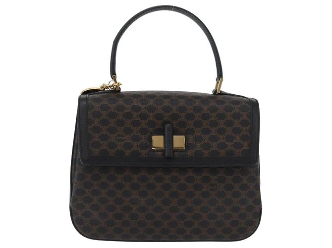 Céline Bolsa de mão em lona Macadam Circle CELINE em couro PVC preto e dourado Auth 172374 - vista 13
