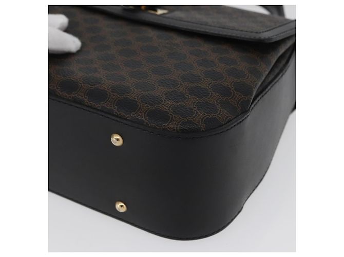 Céline Bolsa de mão em lona Macadam Circle CELINE em couro PVC preto e dourado Auth 172374 - vista 15