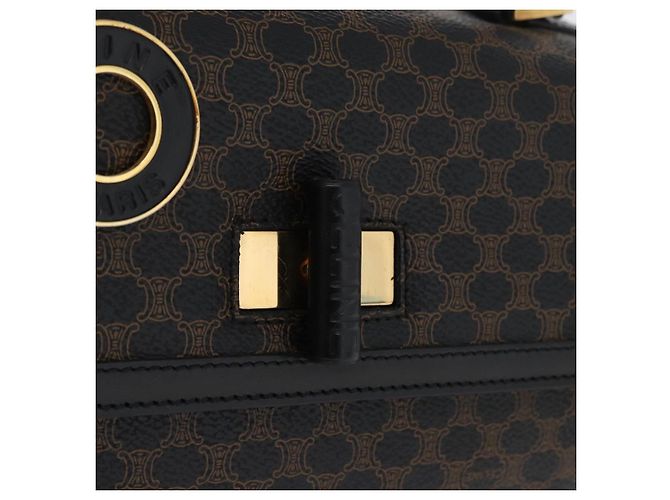 Céline Bolsa de mão em lona Macadam Circle CELINE em couro PVC preto e dourado Auth 172374 - vista 18