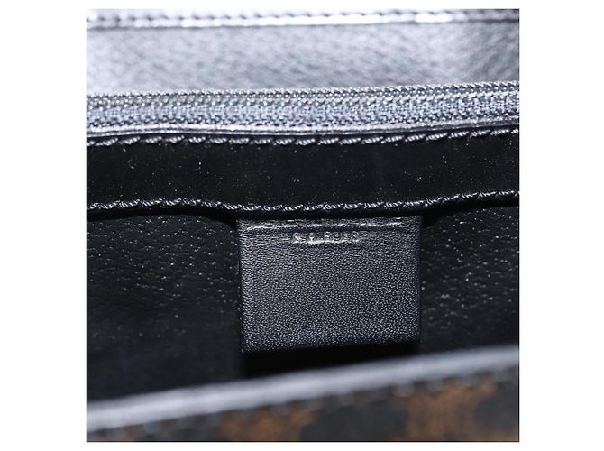 Céline Bolsa de mão em lona Macadam Circle CELINE em couro PVC preto e dourado Auth 172374 - vista 19