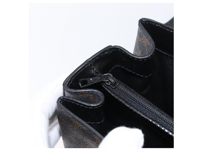 Céline Bolsa de mão em lona Macadam Circle CELINE em couro PVC preto e dourado Auth 172374 - vista 25
