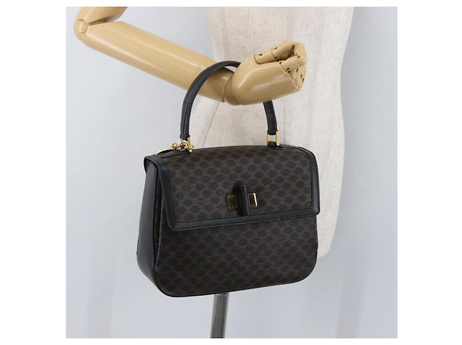 Céline Bolsa de mão em lona Macadam Circle CELINE em couro PVC preto e dourado Auth 172374 - vista 27