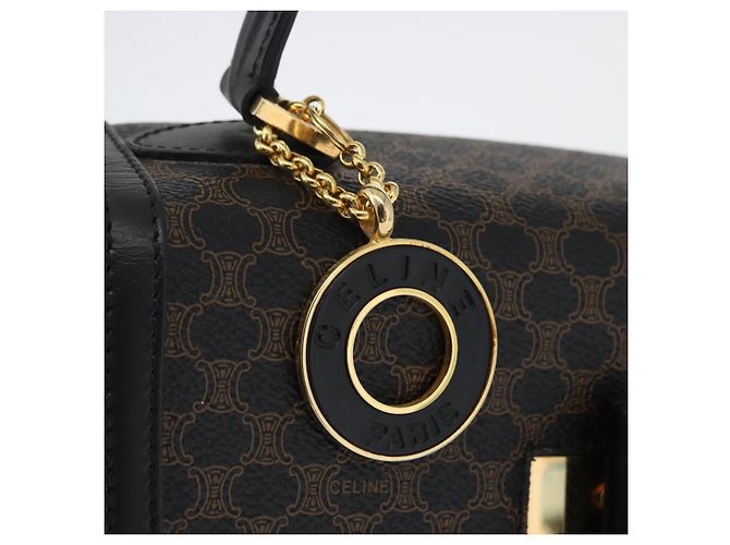 Céline Bolsa de mão em lona Macadam Circle CELINE em couro PVC preto e dourado Auth 172374 - vista 9