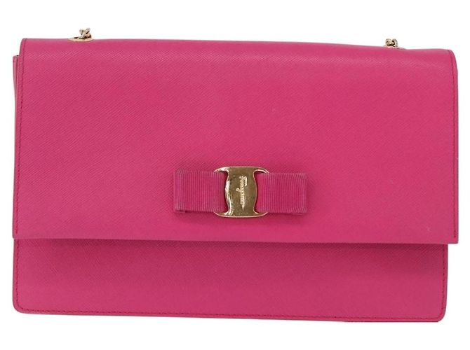 Borsa a Spalla Vala Chain in Pelle Rosa Oro Auth 172403 di Salvatore Ferragamo D'oro - vista 13