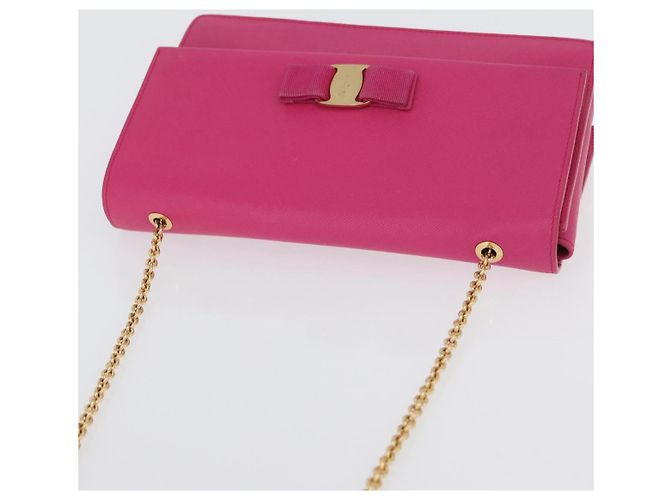 Borsa a Spalla Vala Chain in Pelle Rosa Oro Auth 172403 di Salvatore Ferragamo D'oro - vista 6