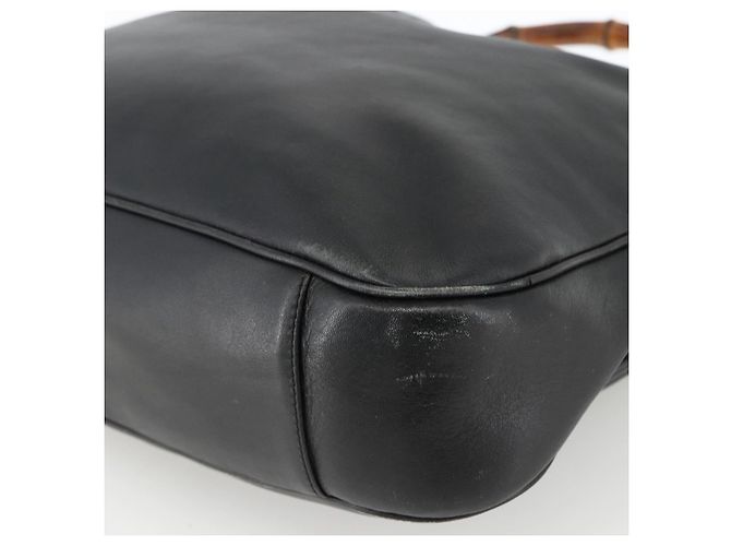 Borsa a Spalla in Pelle Gucci Bamboo Nera e Dorata Auth 173820 Nero D'oro - vista 10
