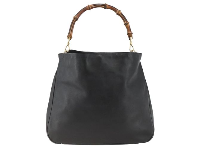 Borsa a Spalla in Pelle Gucci Bamboo Nera e Dorata Auth 173820 Nero D'oro - vista 2