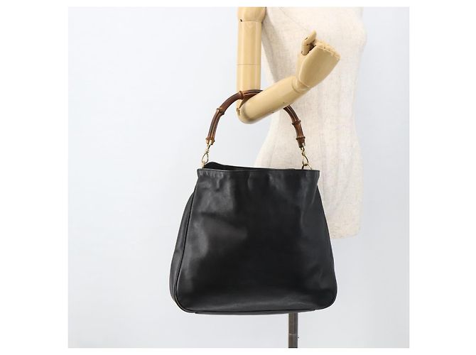 Borsa a Spalla in Pelle Gucci Bamboo Nera e Dorata Auth 173820 Nero D'oro - vista 21