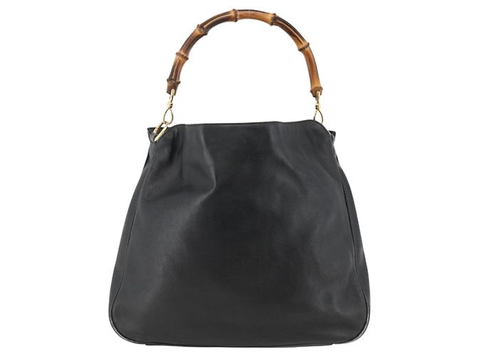 Borsa a Spalla in Pelle Gucci Bamboo Nera e Dorata Auth 173820 Nero D'oro - vista 3